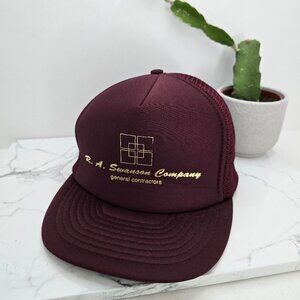 vintage 90's | red burgundy workwear adjustable snapback baseball hat
